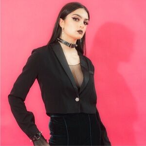 Crop Blazer Cropped Tuxedo Jacket Office Holiday Party Medium New with Tag